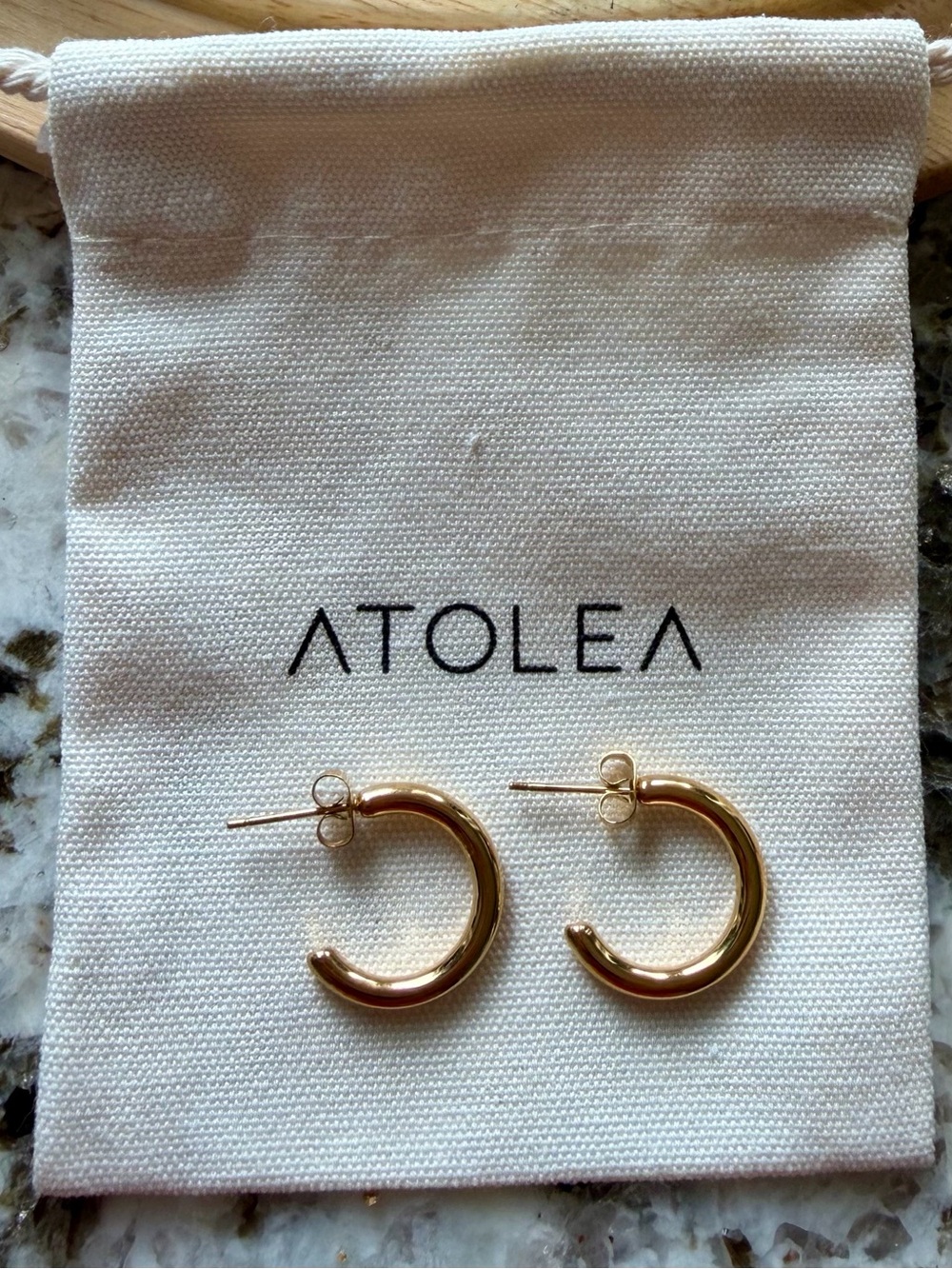 NEW Gold ATOLEA Bold Hoop open back stud Earrings 18k Lead Free Hypoallergenic